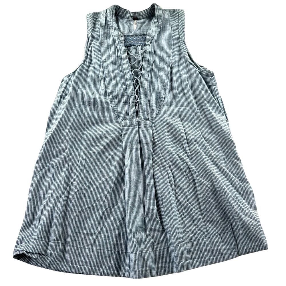 Free People Off Poplin Mini Dress Womens S Chambray Linen Cotton Sleeveless